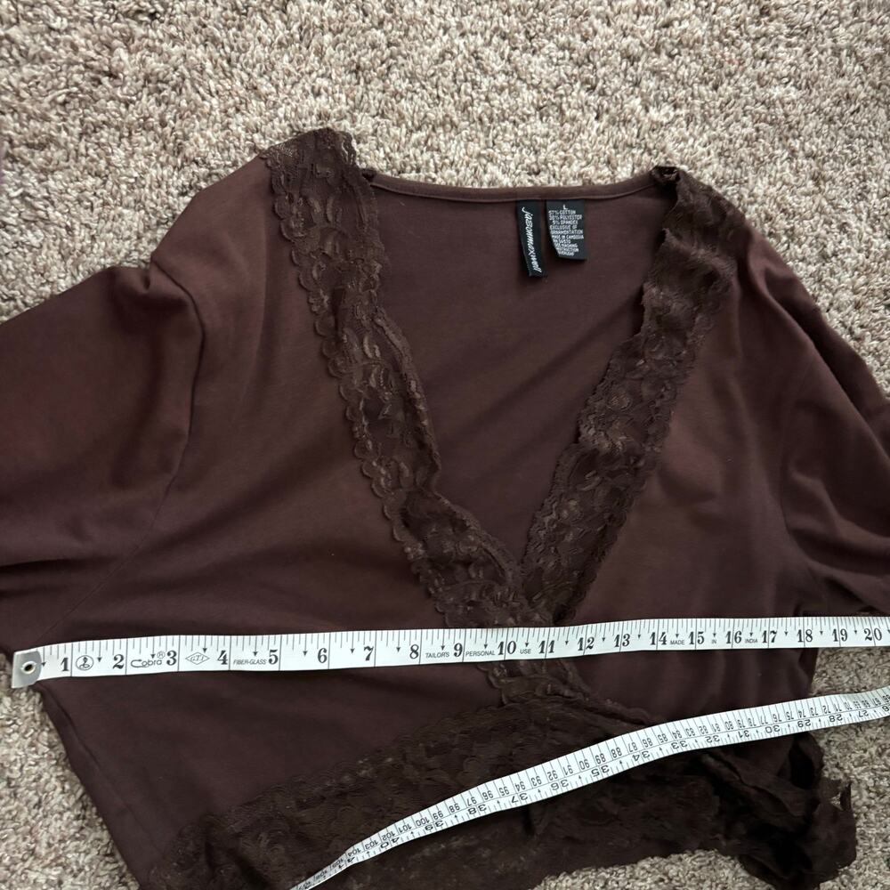 Y2K Brown Wrap Top Lace Balletcore Soft Girl Cropped L Ballerina Jason Maxwell - Picture 11 of 12